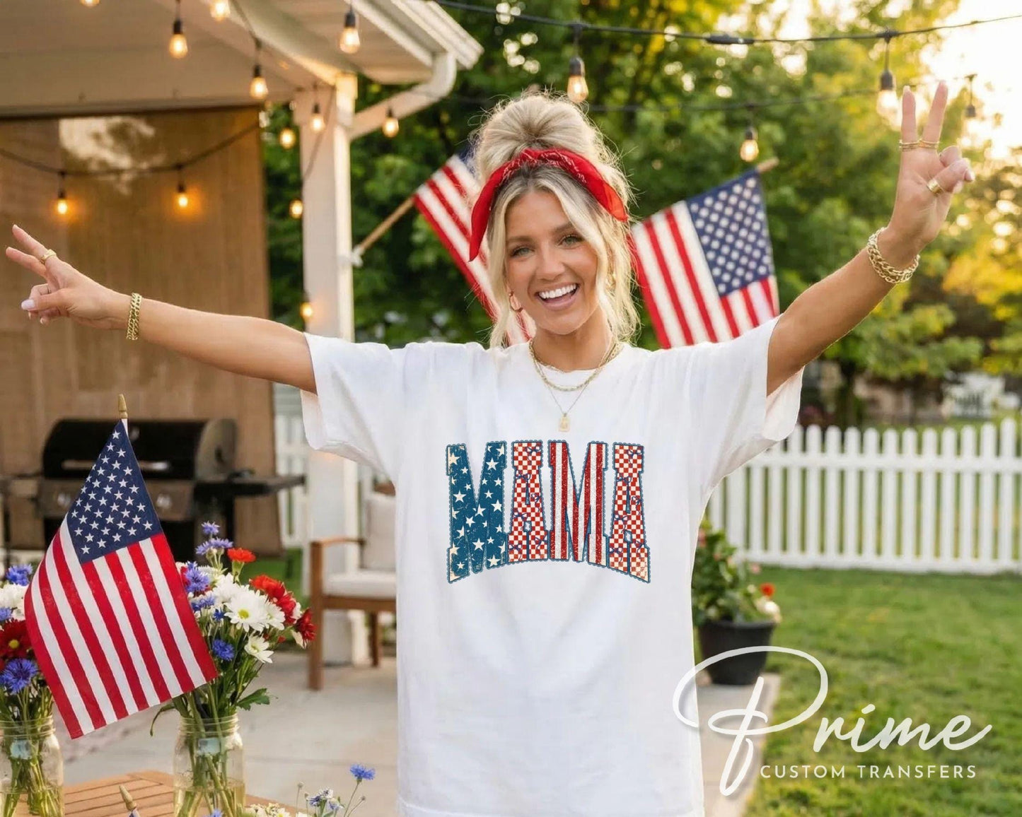 Coquette Patriotic Mama DTF Transfer, Preppy 4th of July Tshirt Design