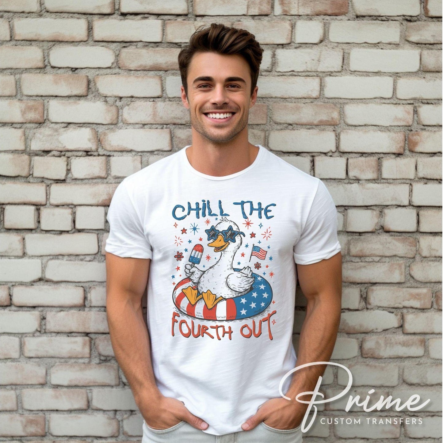 Chill the Fourth Out DTF Transfer, Funny Patriotic Goose Tshirt Design