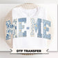 MeMe Blue Toile Patchwork DTF Transfer, Gift for Mother's Day, Grandmacore T-shirt Design