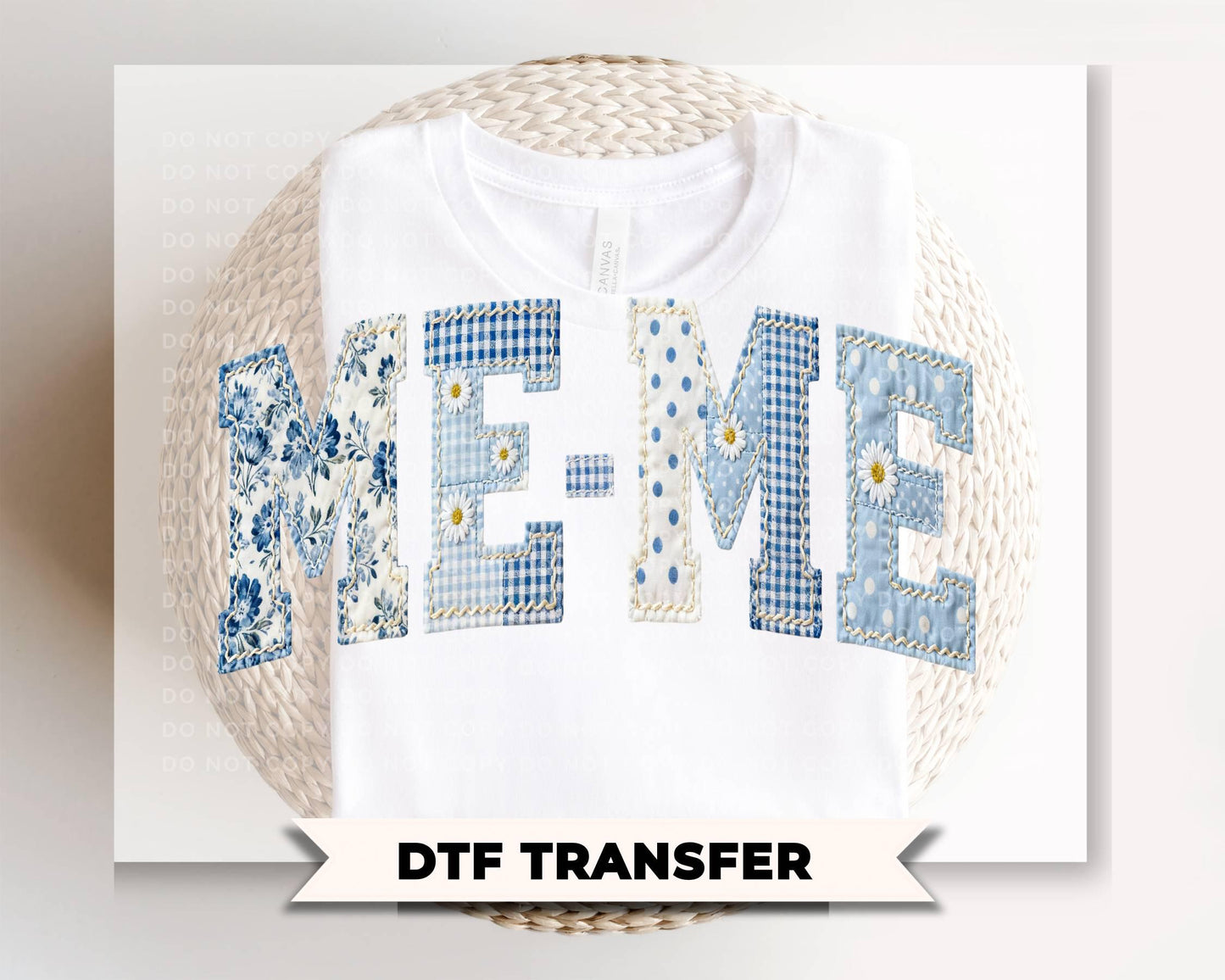MeMe Blue Toile Patchwork DTF Transfer, Gift for Mother's Day, Grandmacore T-shirt Design