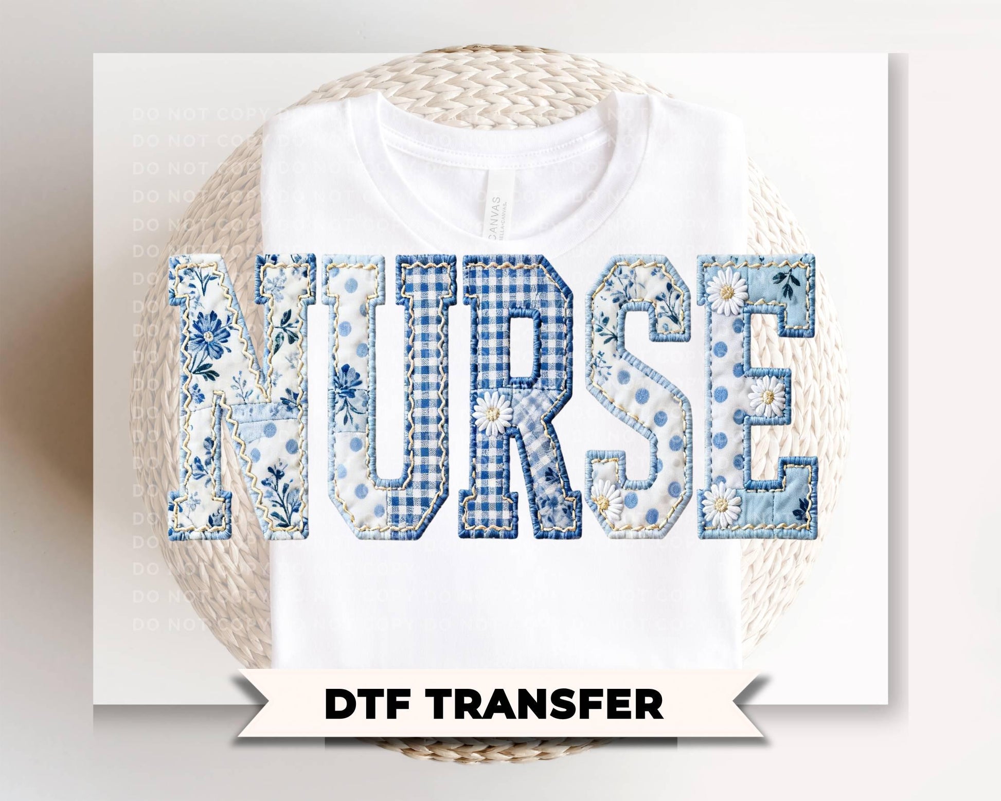 Nurse Toile Patchwork DTF Transfer, Ready to Press, Gift for Nurse Graduation