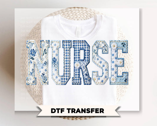 Nurse Toile Patchwork DTF Transfer, Ready to Press, Gift for Nurse Graduation