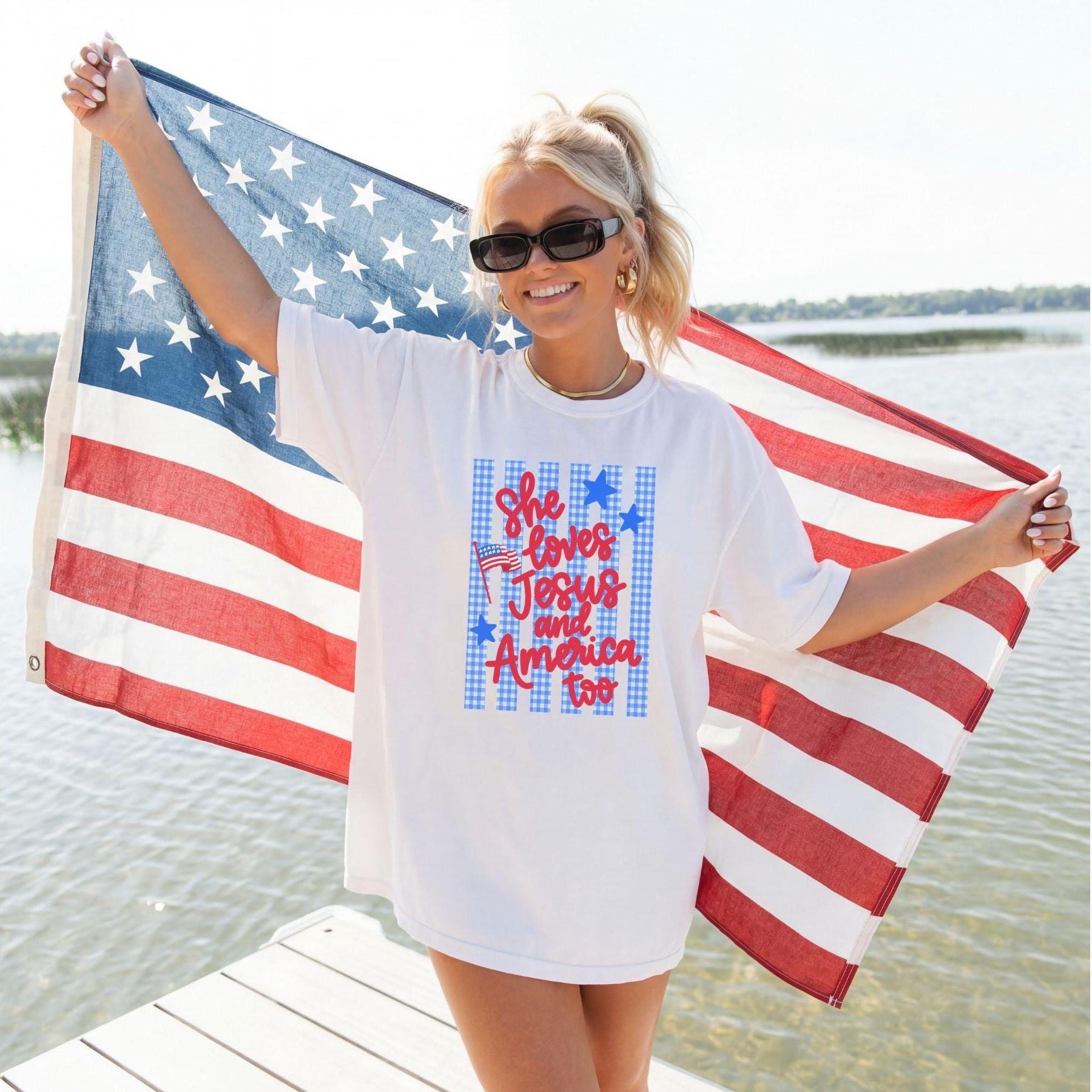 She Loves and America Too DTF Transfer, 4th of July Tshirt Design