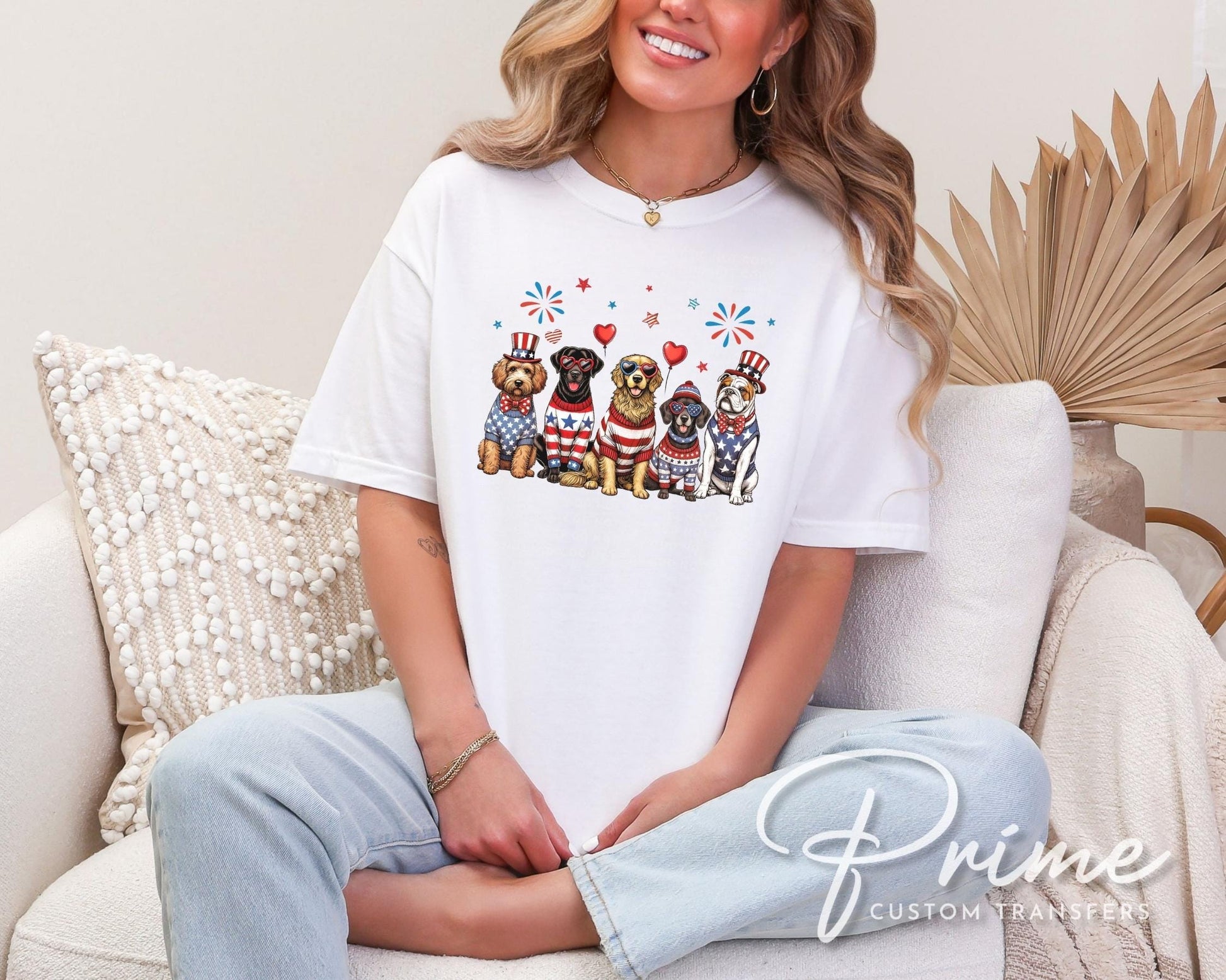 Patriotic Dogs DTF Transfer, Ready to Press, 4th of July Dog Lover Tshirt Design