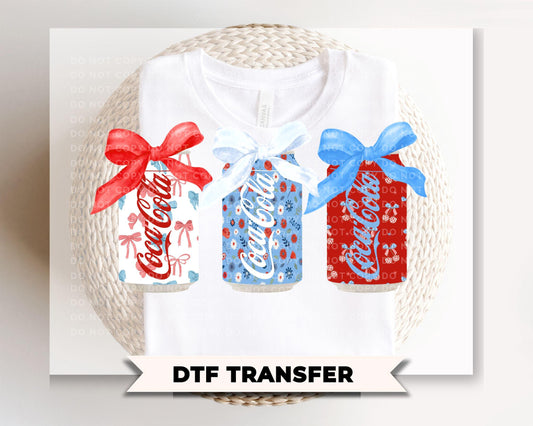 Coquette Patriotic Soda Cans DTF Transfer, Ready to Press, 4th of July Tshirt Design