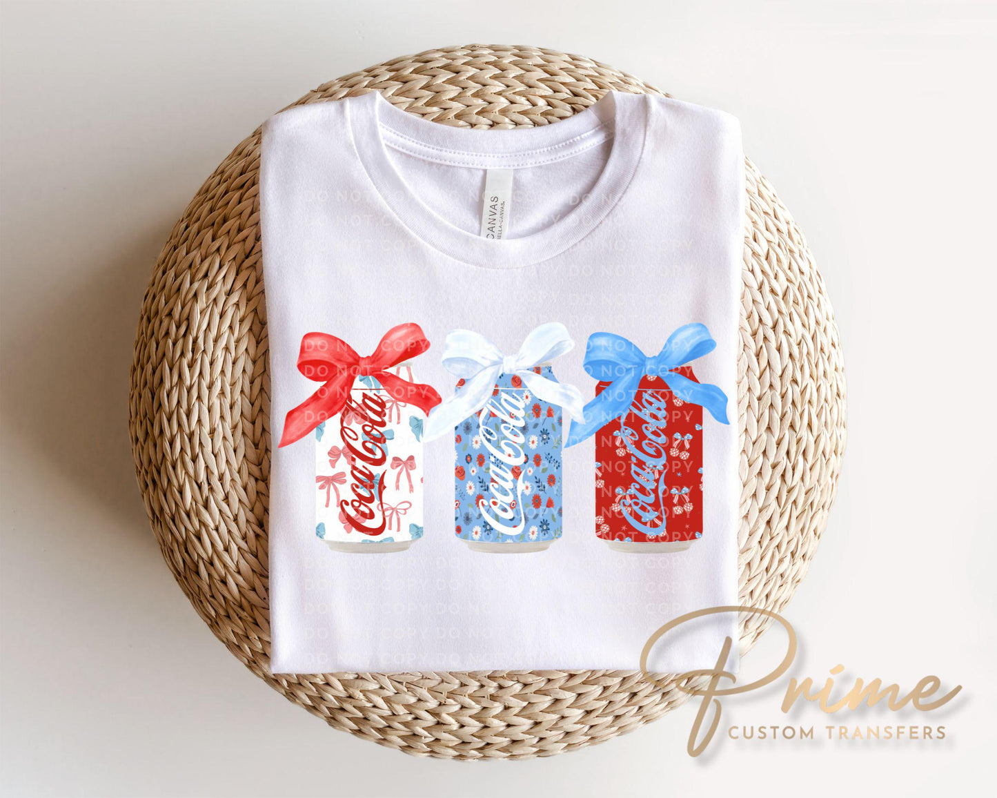 Coquette Patriotic Soda Cans DTF Transfer, Ready to Press, 4th of July Tshirt Design