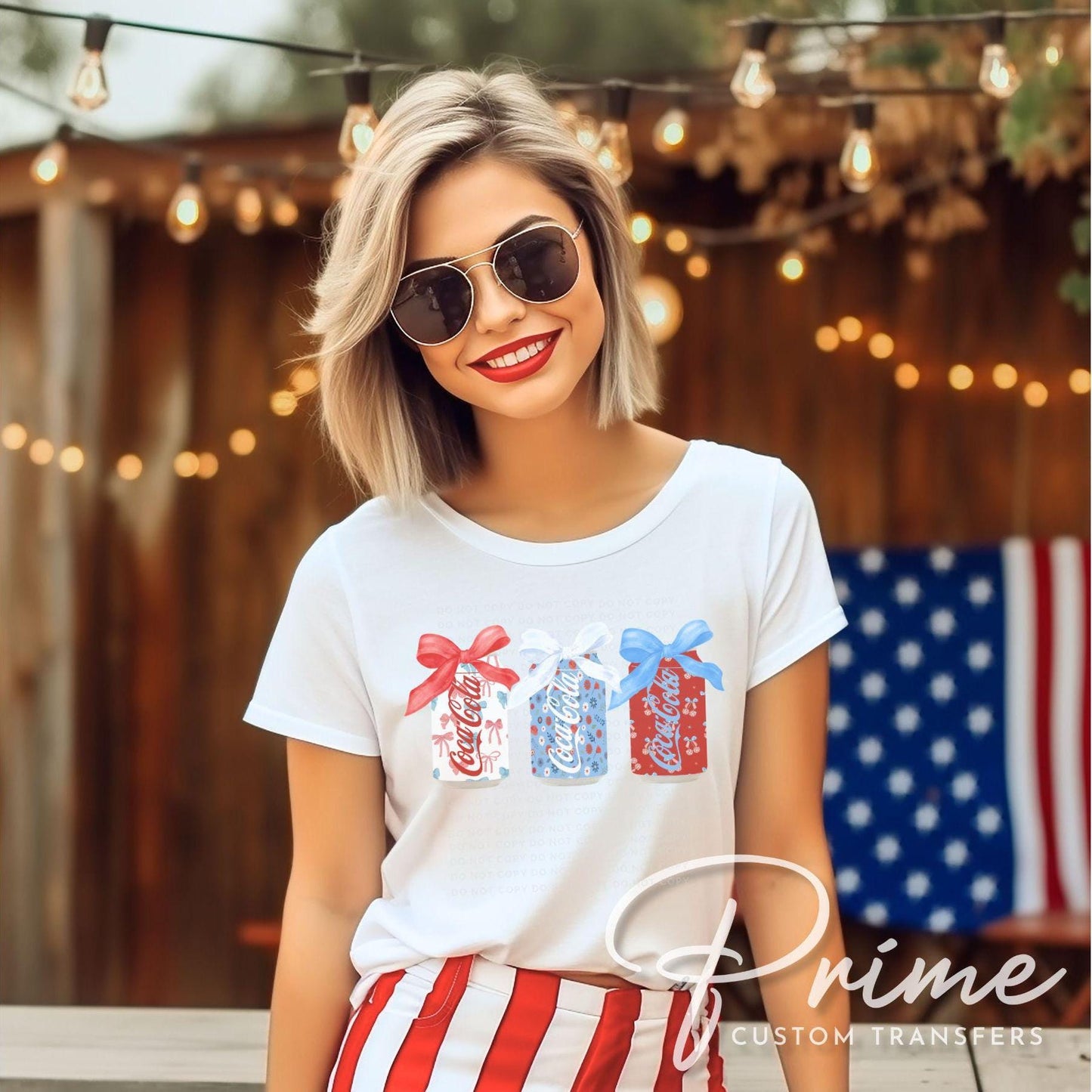Coquette Patriotic Soda Cans DTF Transfer, Ready to Press, 4th of July Tshirt Design