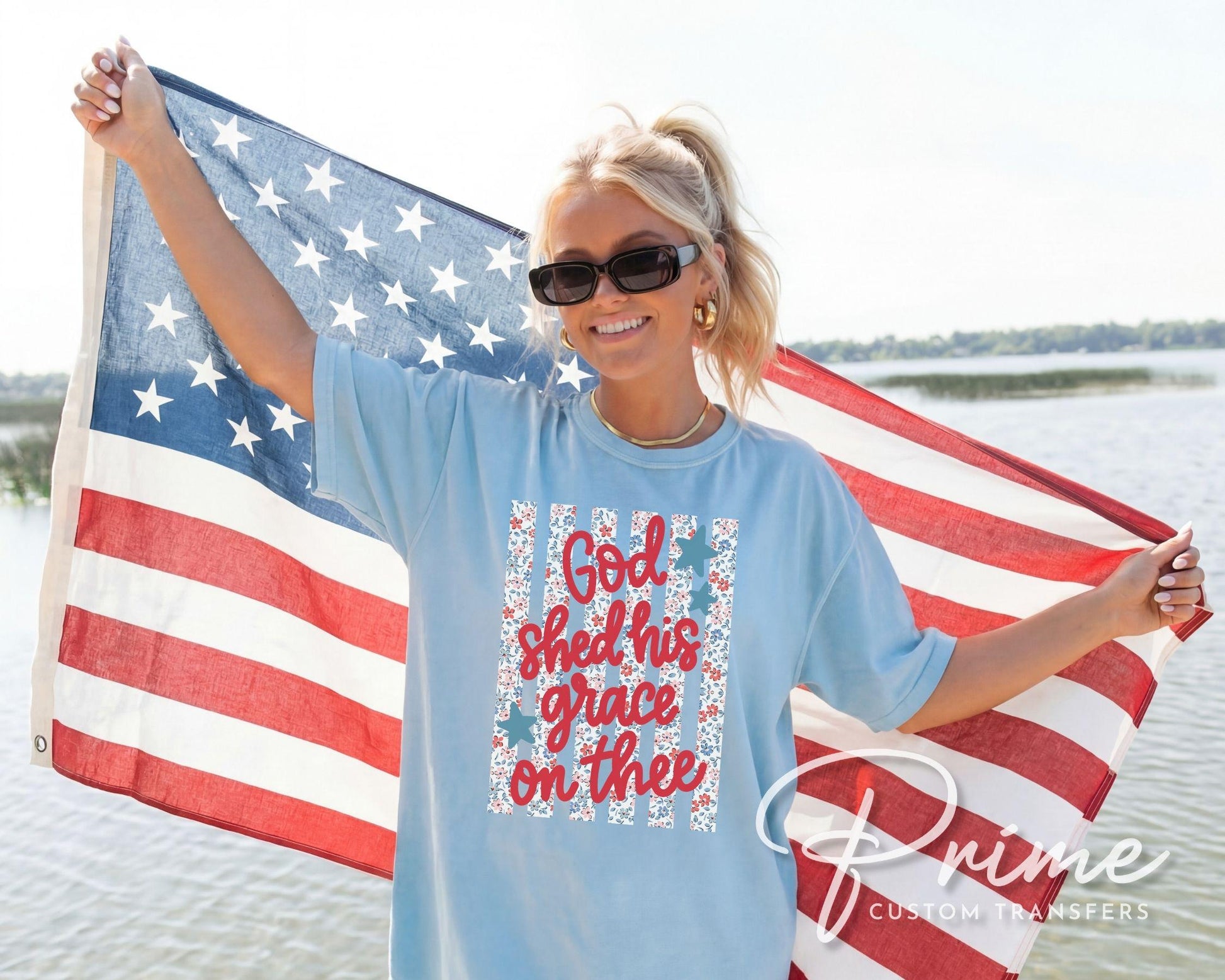 God Shed His Light on Thee DTF Transfer, 4th of July Tshirt Design