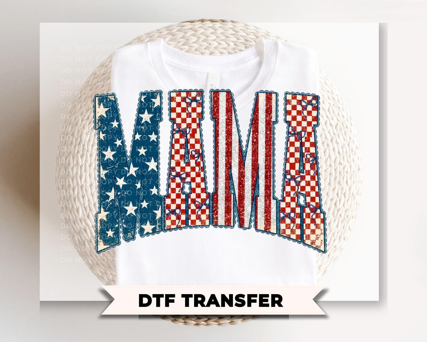 Coquette Patriotic Mama DTF Transfer, Preppy 4th of July Tshirt Design