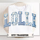 MeMe Blue Toile Patchwork DTF Transfer, Gift for Mother's Day, Grandmacore T-shirt Design