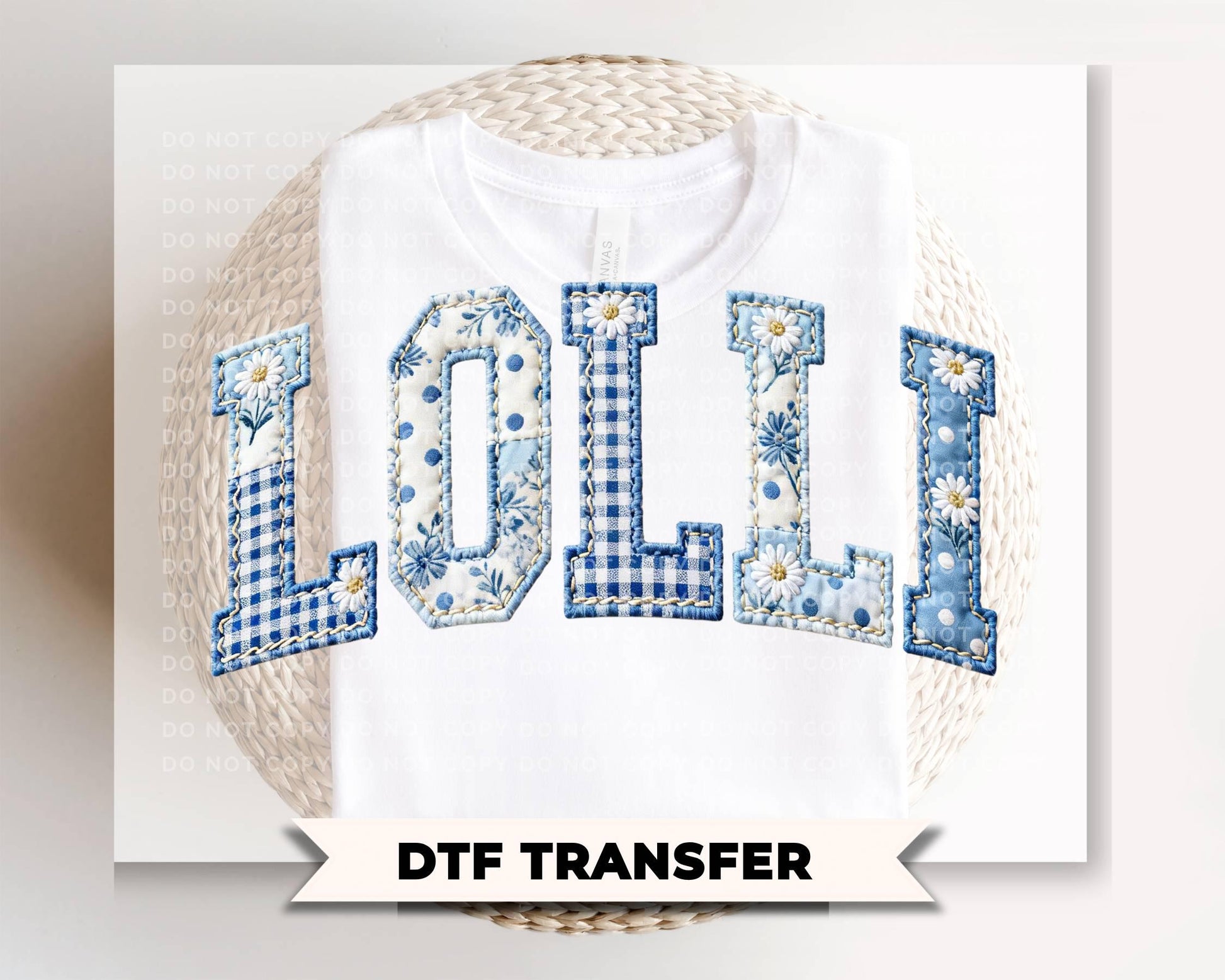 MeMe Blue Toile Patchwork DTF Transfer, Gift for Mother's Day, Grandmacore T-shirt Design