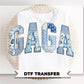 Gaga Blue Toile Patchwork DTF Transfer, Gift for Mother's Day, Grandmacore T-shirt Design