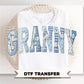 Granny Blue Toile Patchwork DTF Transfer, Gift for Mother's Day, Grandmacore T-shirt Design