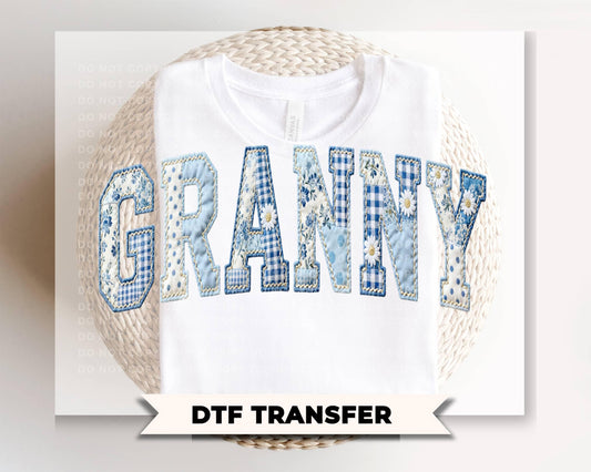 Granny Blue Toile Patchwork DTF Transfer, Gift for Mother's Day, Grandmacore T-shirt Design