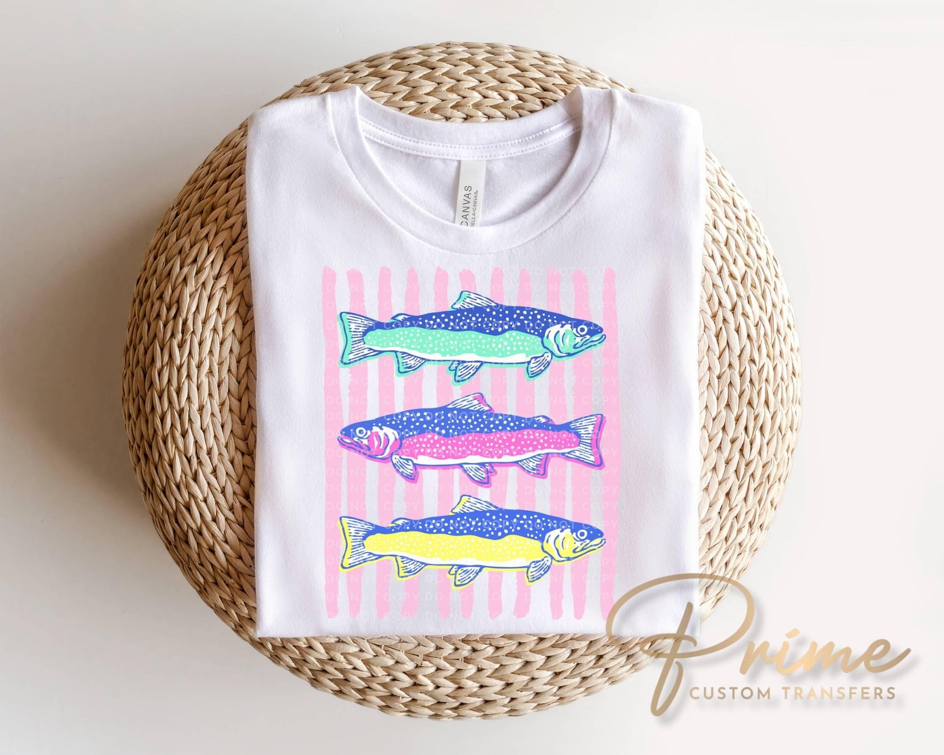 Preppy Fish DTF Transfer, Ready to Press, Coastal Summer T-Shirt Design