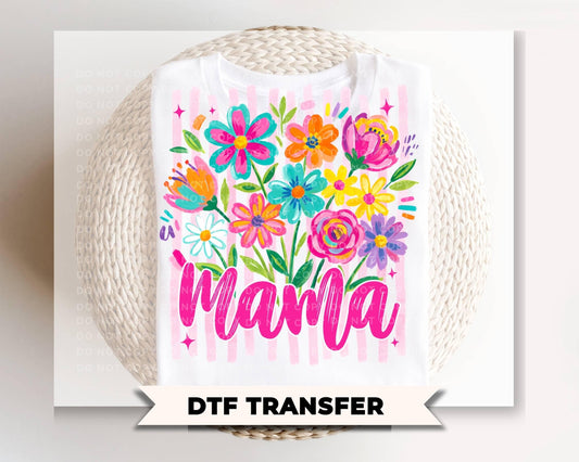 Striped Wildflowers Mama DTF Transfer, Ready to Press T-shirt Design, Gift for Mom