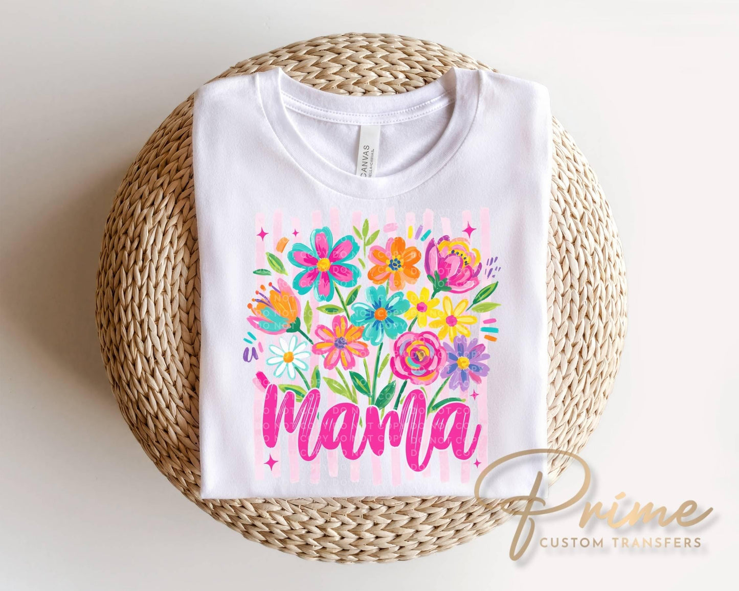 Striped Wildflowers Mama DTF Transfer, Ready to Press T-shirt Design, Gift for Mom