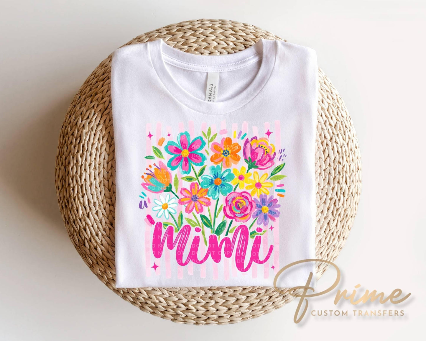 Striped Wildflowers Mimi DTF Transfer, Ready to Press T-shirt Design, Gift for Grandma