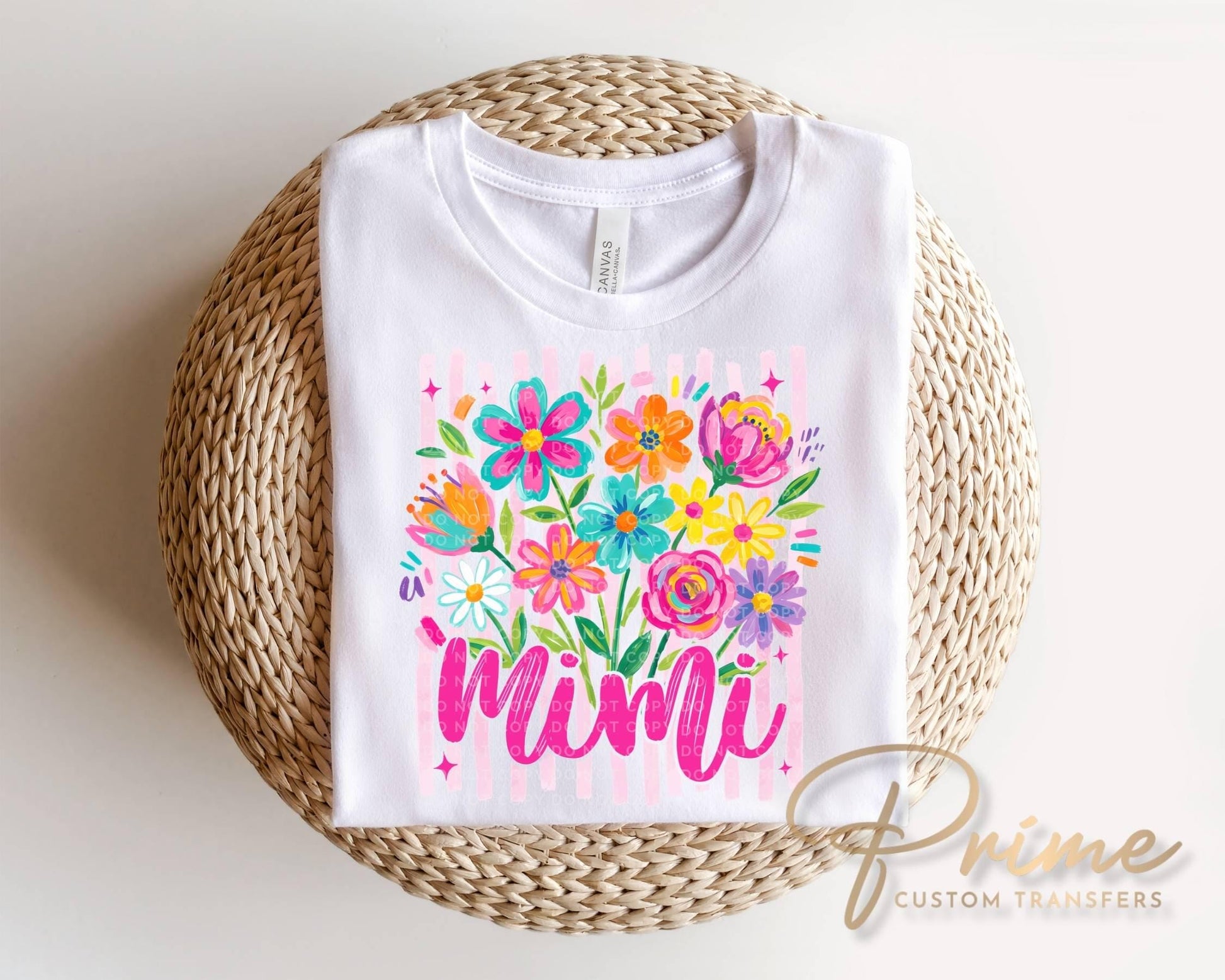 Striped Wildflowers Mimi DTF Transfer, Ready to Press T-shirt Design, Gift for Grandma