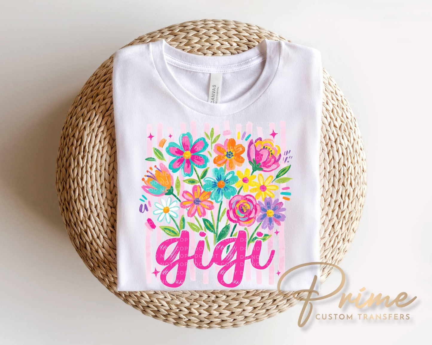 Striped Wildflowers Gigi DTF Transfer, Ready to Press T-shirt Design, Gift for Grandma