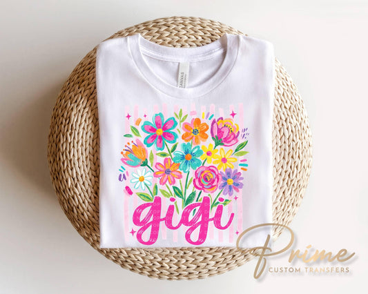 Striped Wildflowers Gigi DTF Transfer, Ready to Press T-shirt Design, Gift for Grandma