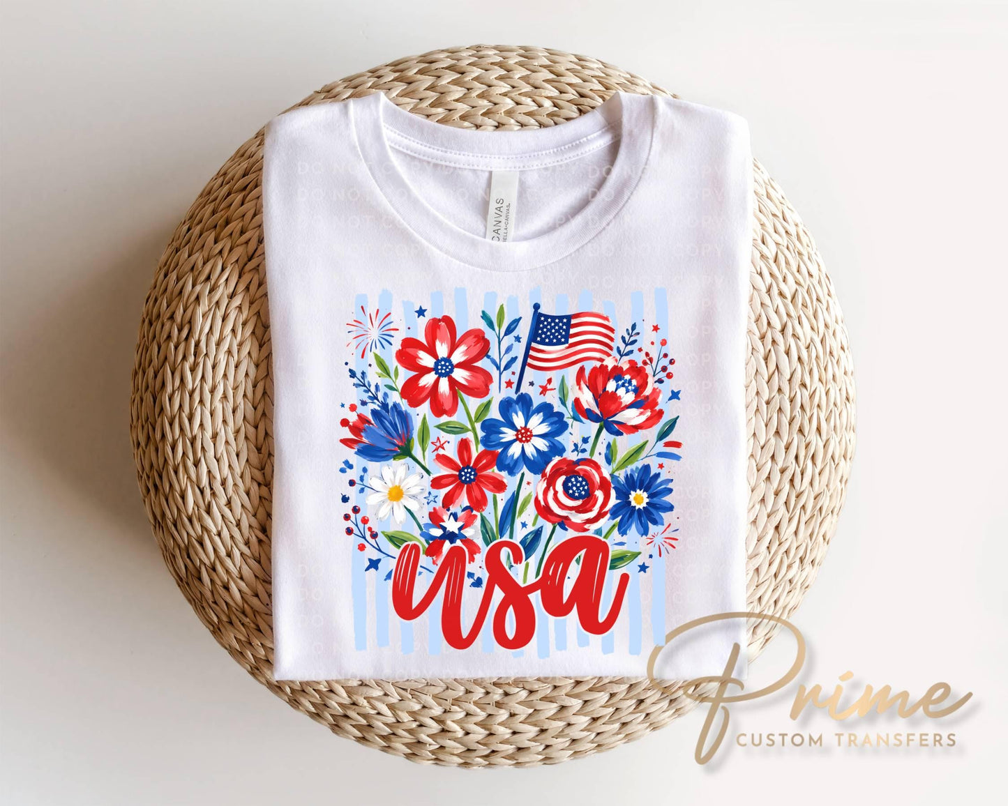 Striped Wildflower USA DTF Transfer, Ready to Press, 4th of July Tshirt Design
