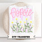 Oopsie Daisy DTF Transfer, Ready to Press, Girly Floral Stripes Trendy T-shirt Design