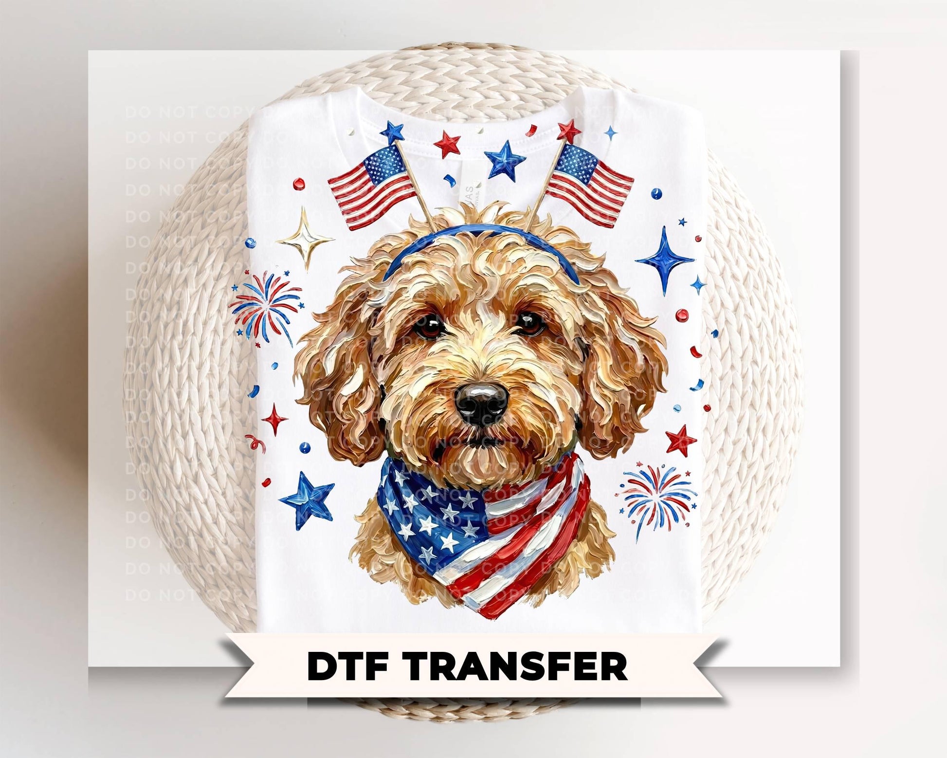 Patriotic Goldendoodle DTF Transfer, Dog Lover 4th of July Tshirt Design