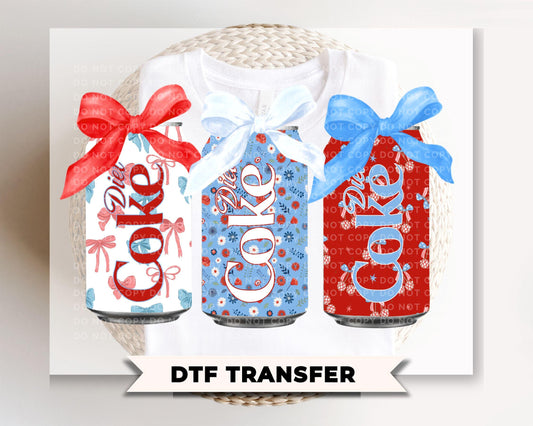 Coquette Patriotic Diet Soda Cans DTF Transfer, Ready to Press, 4th of July Tshirt Design