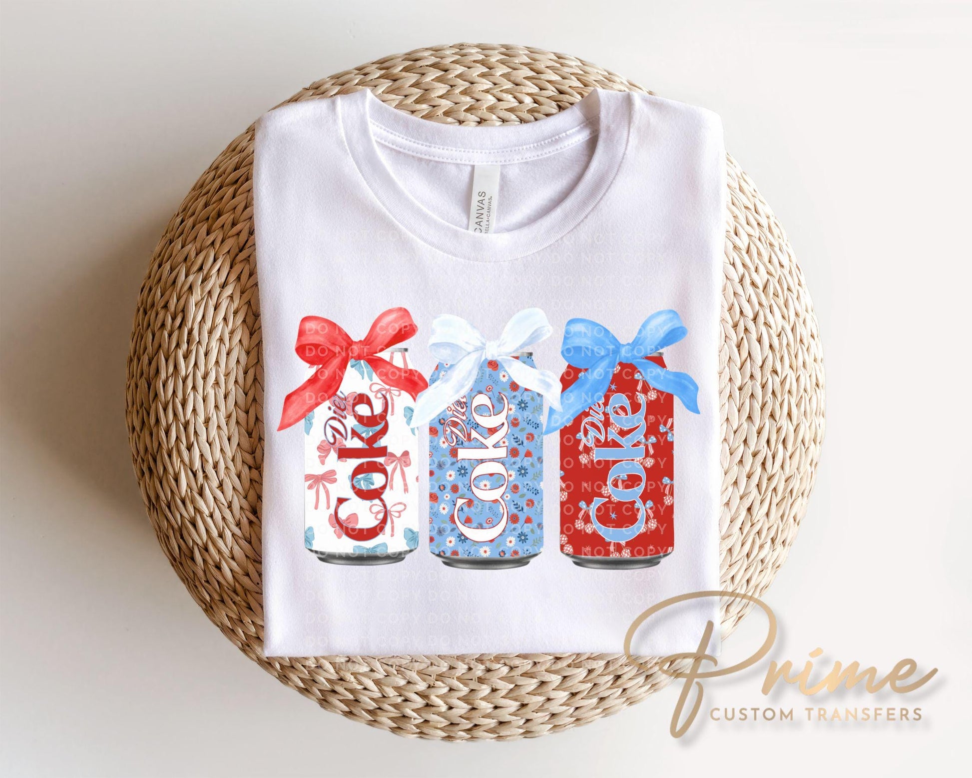 Coquette Patriotic Diet Soda Cans DTF Transfer, Ready to Press, 4th of July Tshirt Design