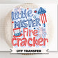 Little Mister Firecracker DTF Transfer, Ready to Press, Boys 4th of July Tshirt Design