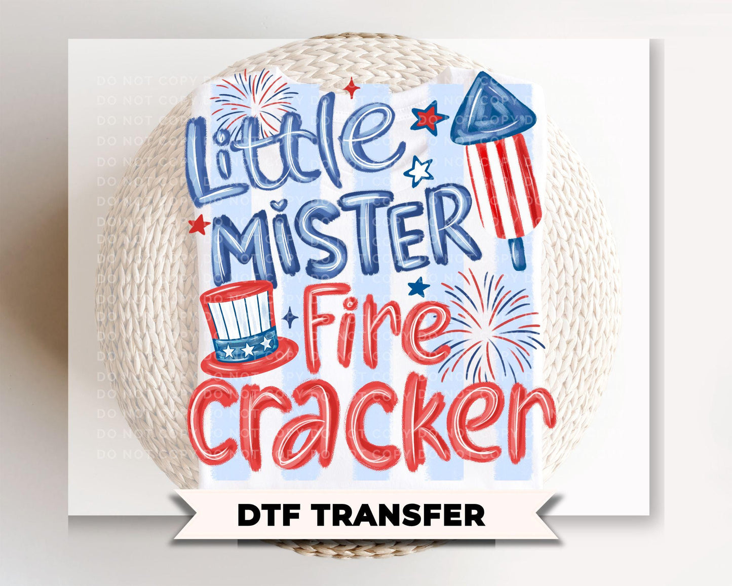 Little Mister Firecracker DTF Transfer, Ready to Press, Boys 4th of July Tshirt Design
