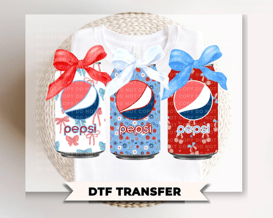 Coquette Patriotic Soda Cans DTF Transfer, Ready to Press, 4th of July Tshirt Design