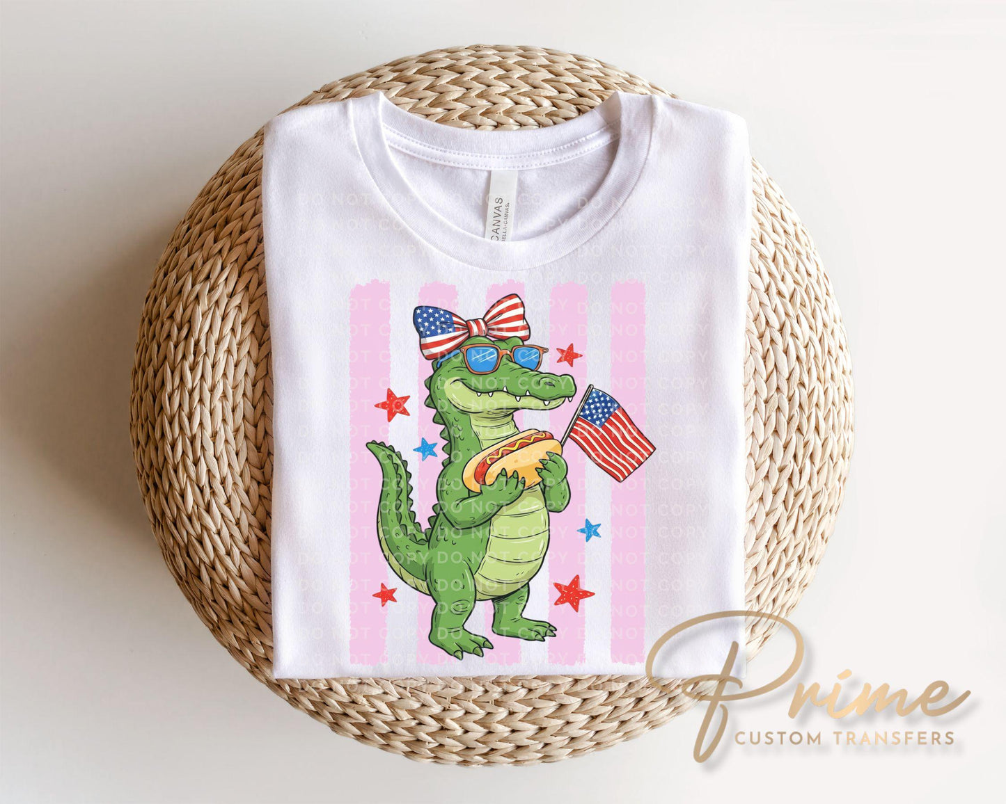 Patriotic Gator DTF Transfer, Ready to Press, Girls 4th of July Tshirt Design