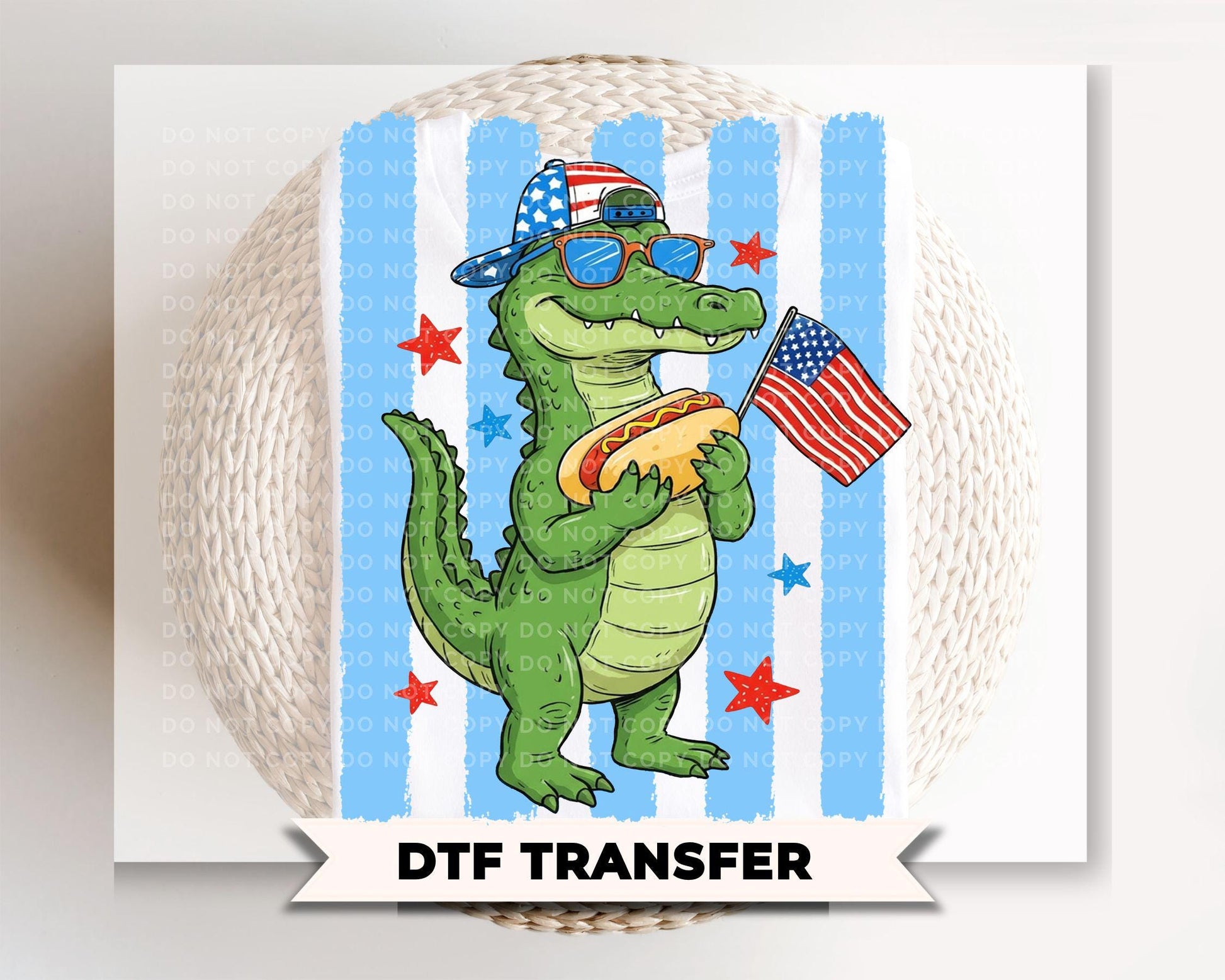 Patriotic Gator DTF Transfer, Ready to Press, Boys 4th of July Tshirt Design