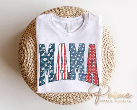 Preppy Patriotic Mama DTF Transfer, Ready to Press, Coquette 4th of July Tshirt Design