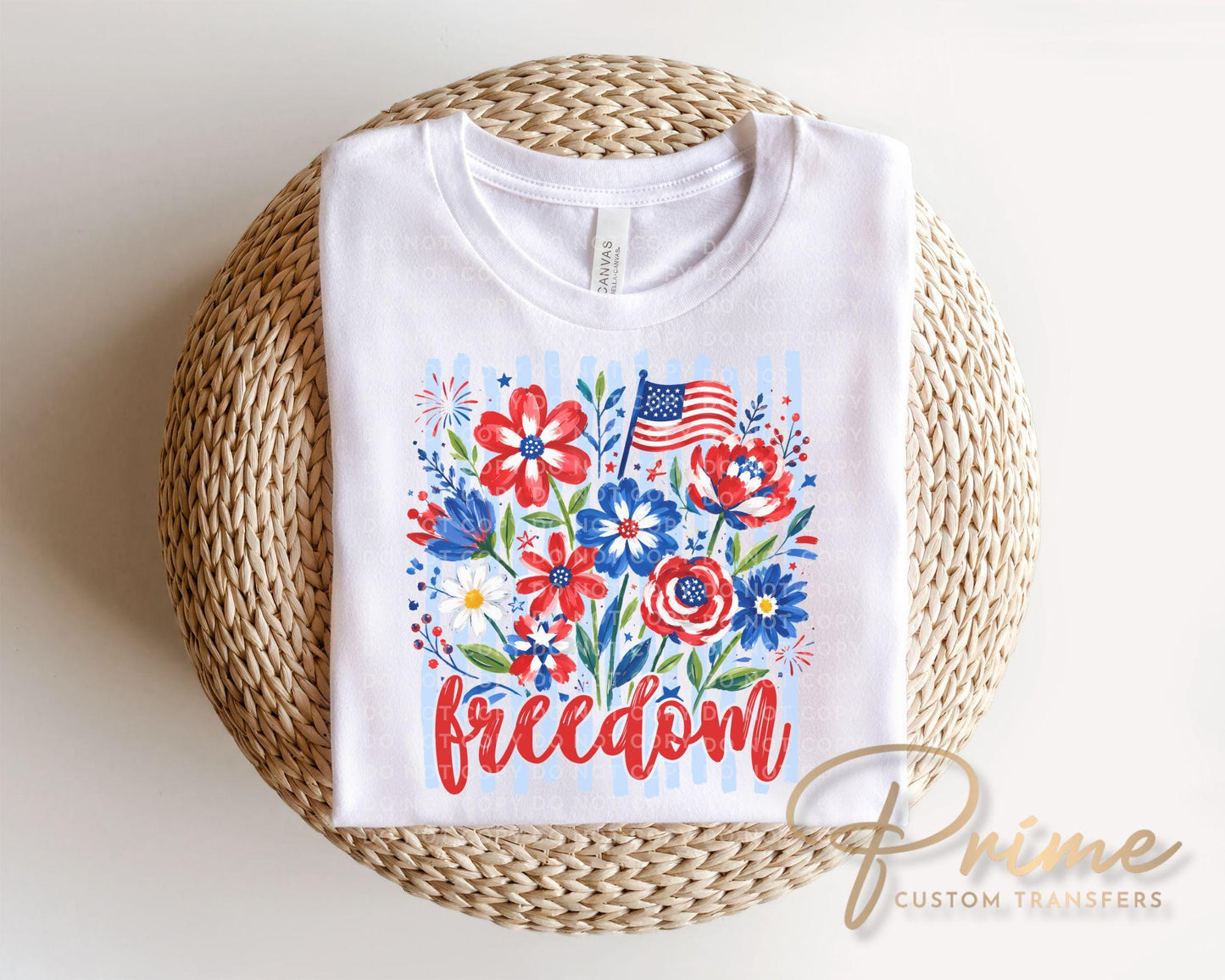 Striped Wildflower Freedom DTF Transfer, Ready to Press, 4th of July Tshirt Design