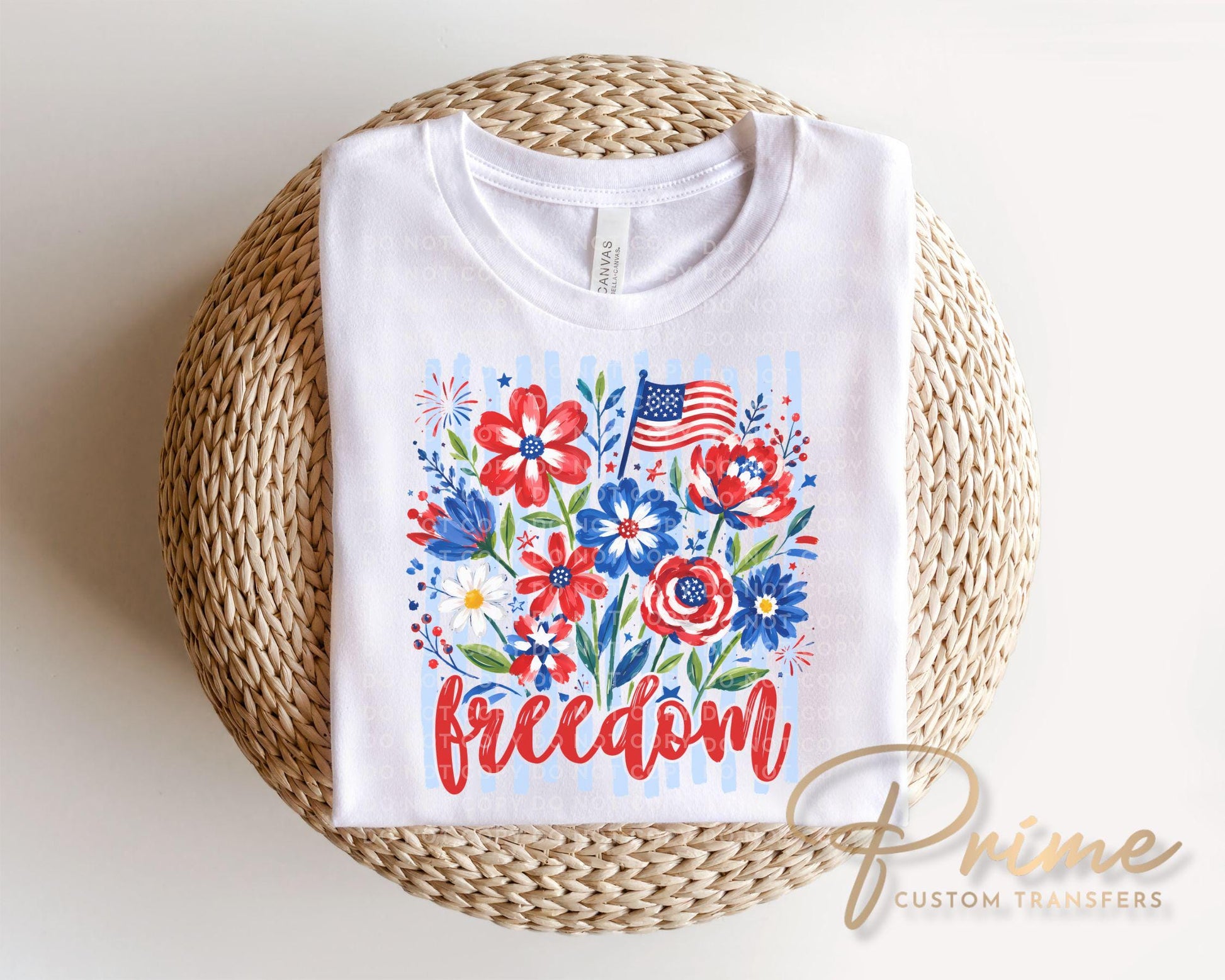 Striped Wildflower Freedom DTF Transfer, Ready to Press, 4th of July Tshirt Design
