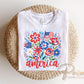 Striped Wildflower America DTF Transfer, Ready to Press, 4th of July Tshirt Design