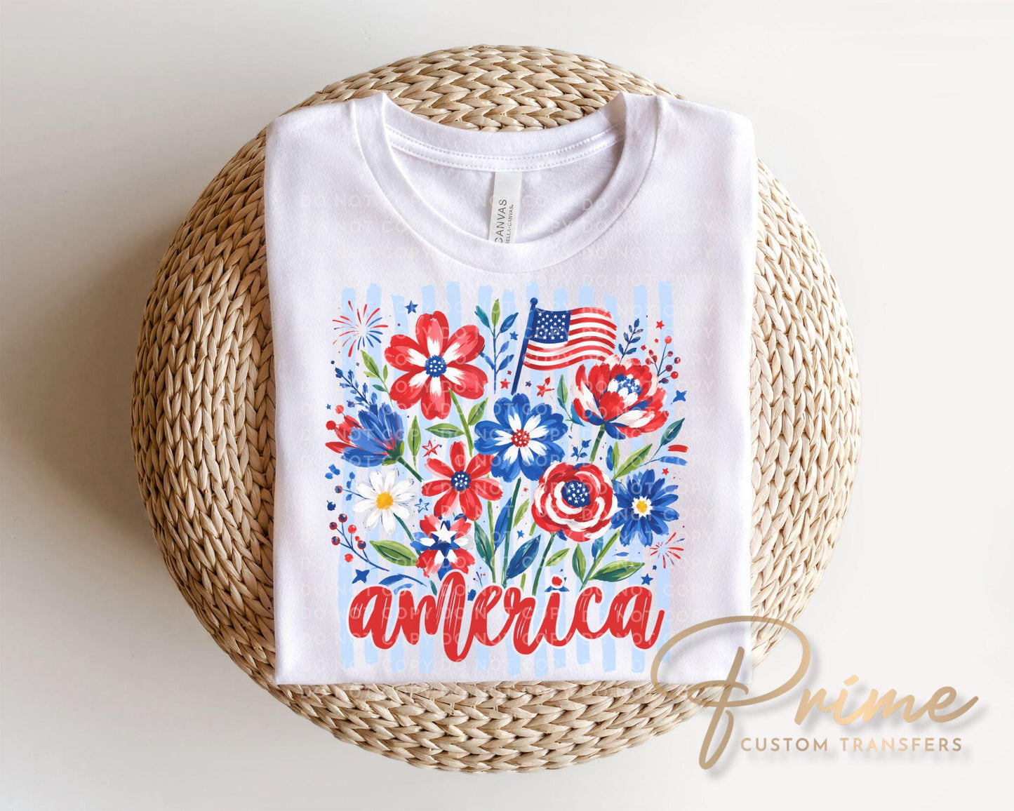 Striped Wildflower America DTF Transfer, Ready to Press, 4th of July Tshirt Design
