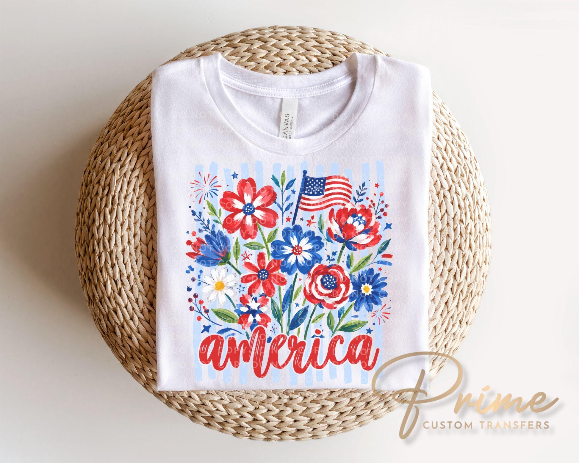 Striped Wildflower America DTF Transfer, Ready to Press, 4th of July Tshirt Design