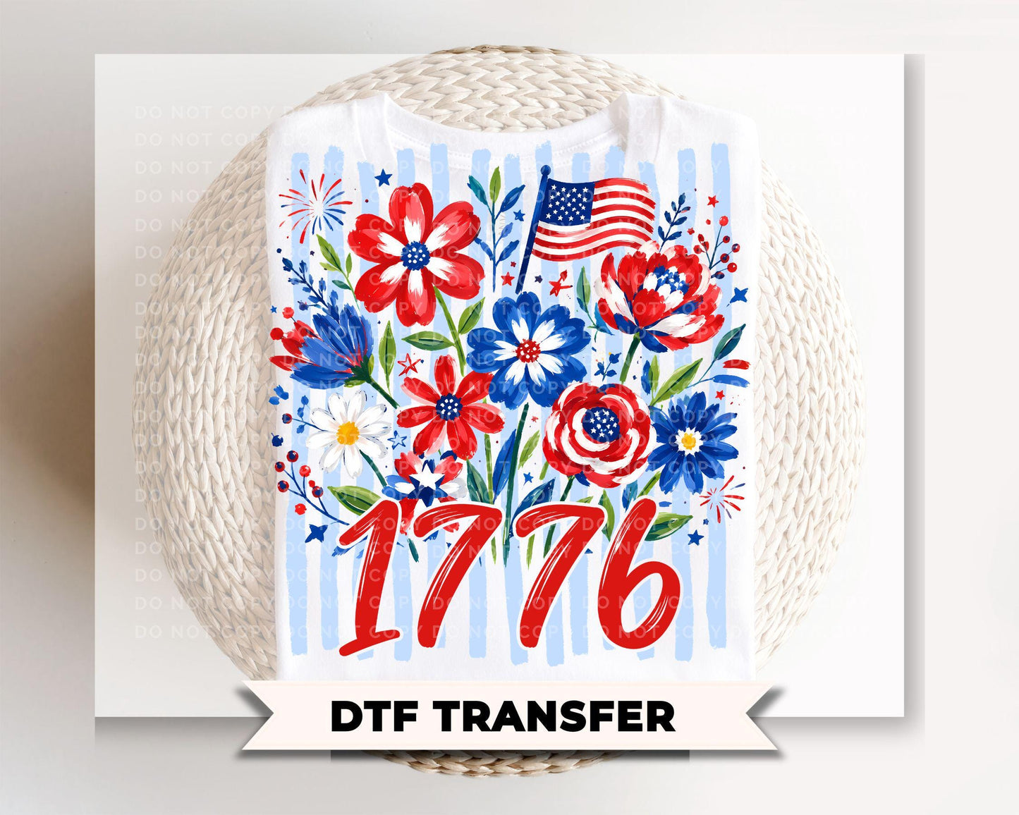 Striped Wildflower 1776 DTF Transfer, Ready to Press, 4th of July Tshirt Design