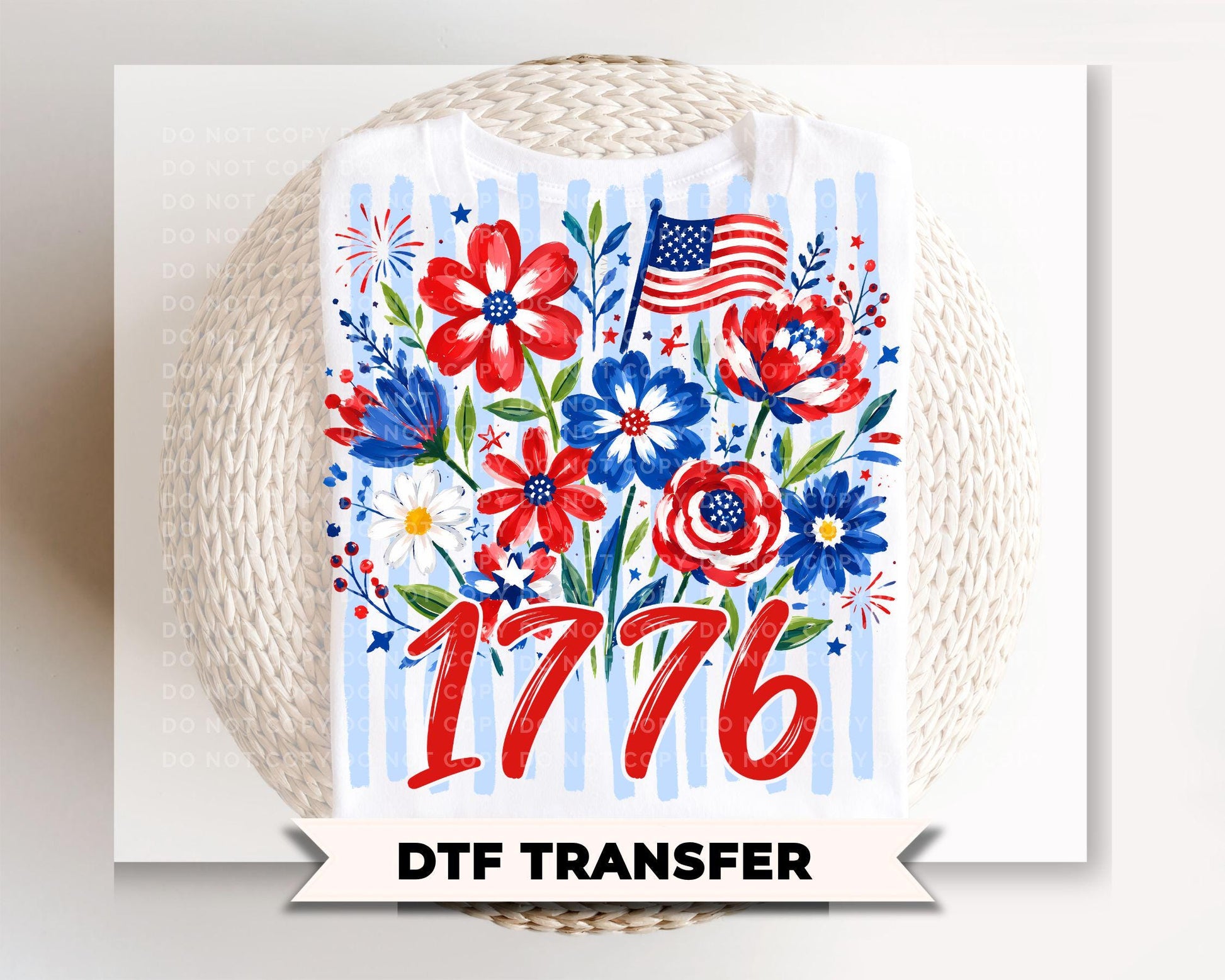 Striped Wildflower 1776 DTF Transfer, Ready to Press, 4th of July Tshirt Design