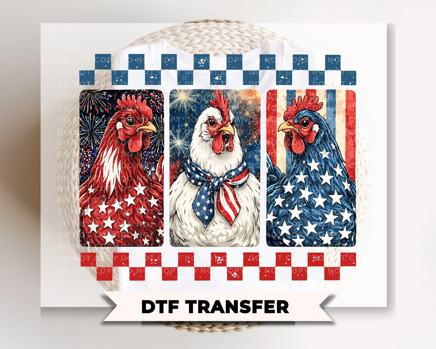 Patriotic Chickens DTF Transfer, Ready to Press, 4th of July Tshirt Design