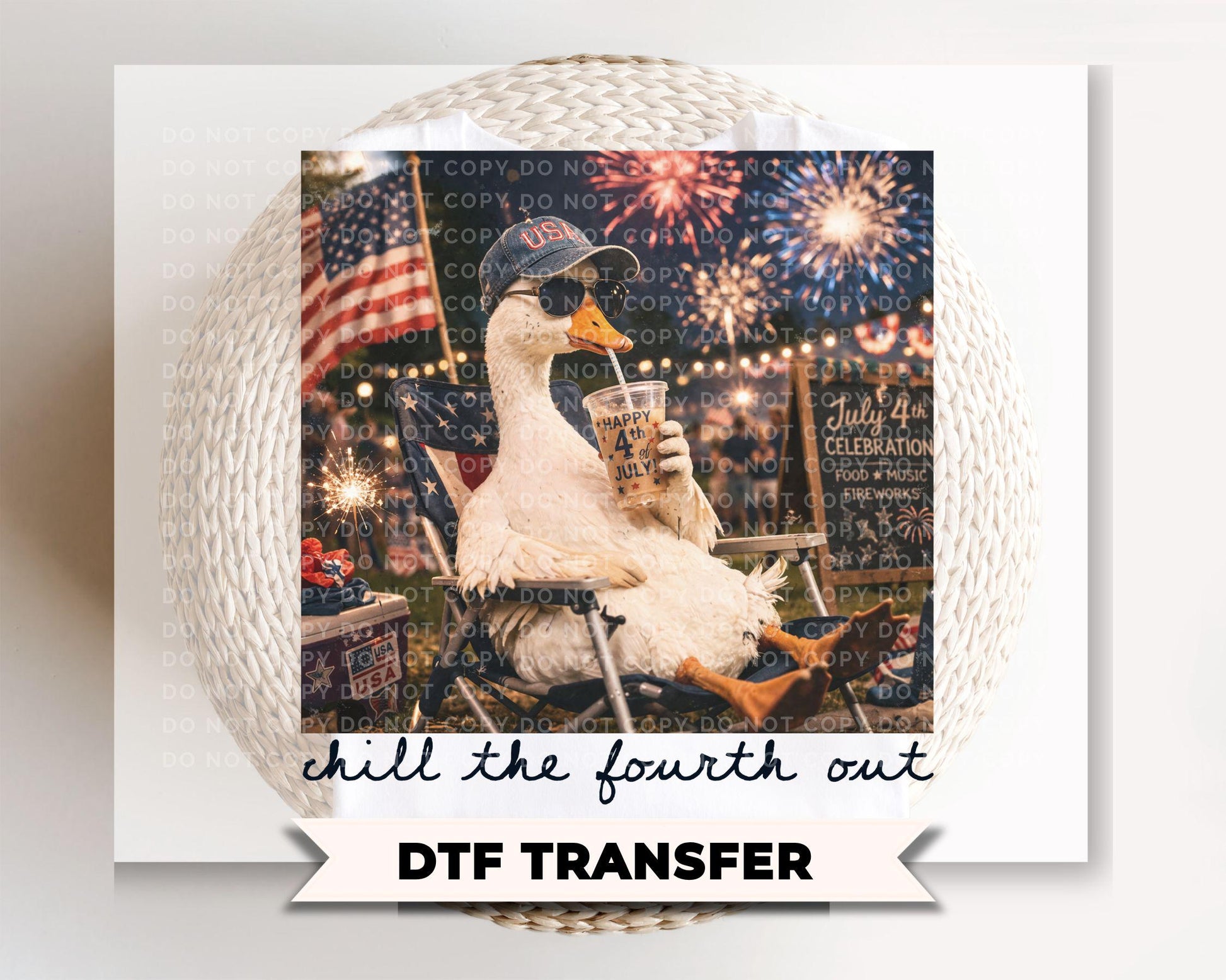Patriotic Goose DTF Transfer, Chill the Fourth Out, 4th of July Tshirt Design