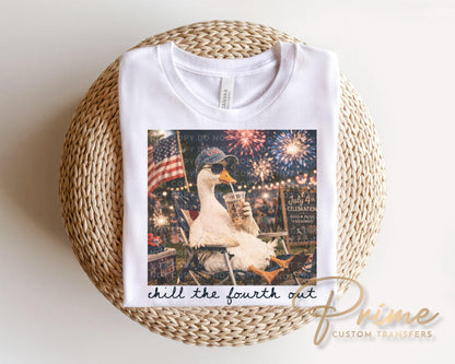 Patriotic Goose DTF Transfer, Chill the Fourth Out, 4th of July Tshirt Design