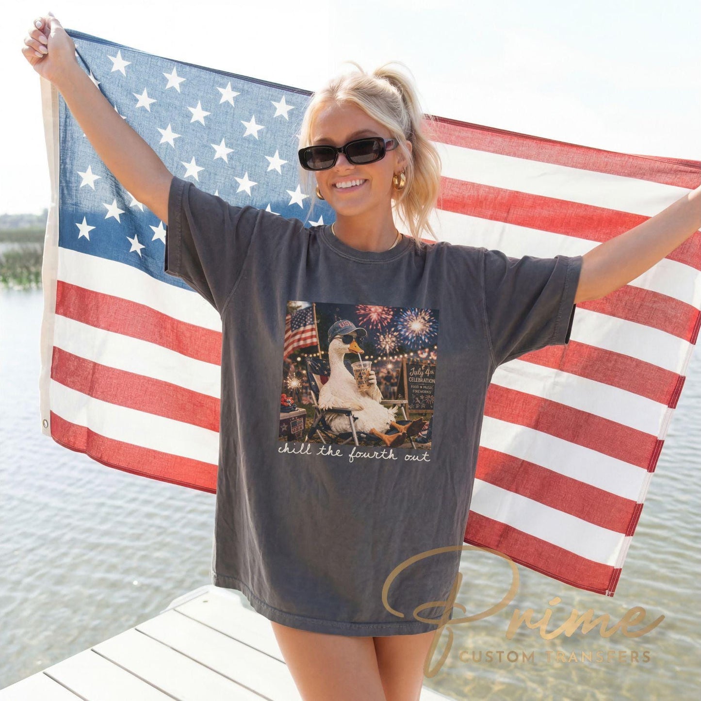 Patriotic Goose DTF Transfer, Chill the Fourth Out, 4th of July Tshirt Design