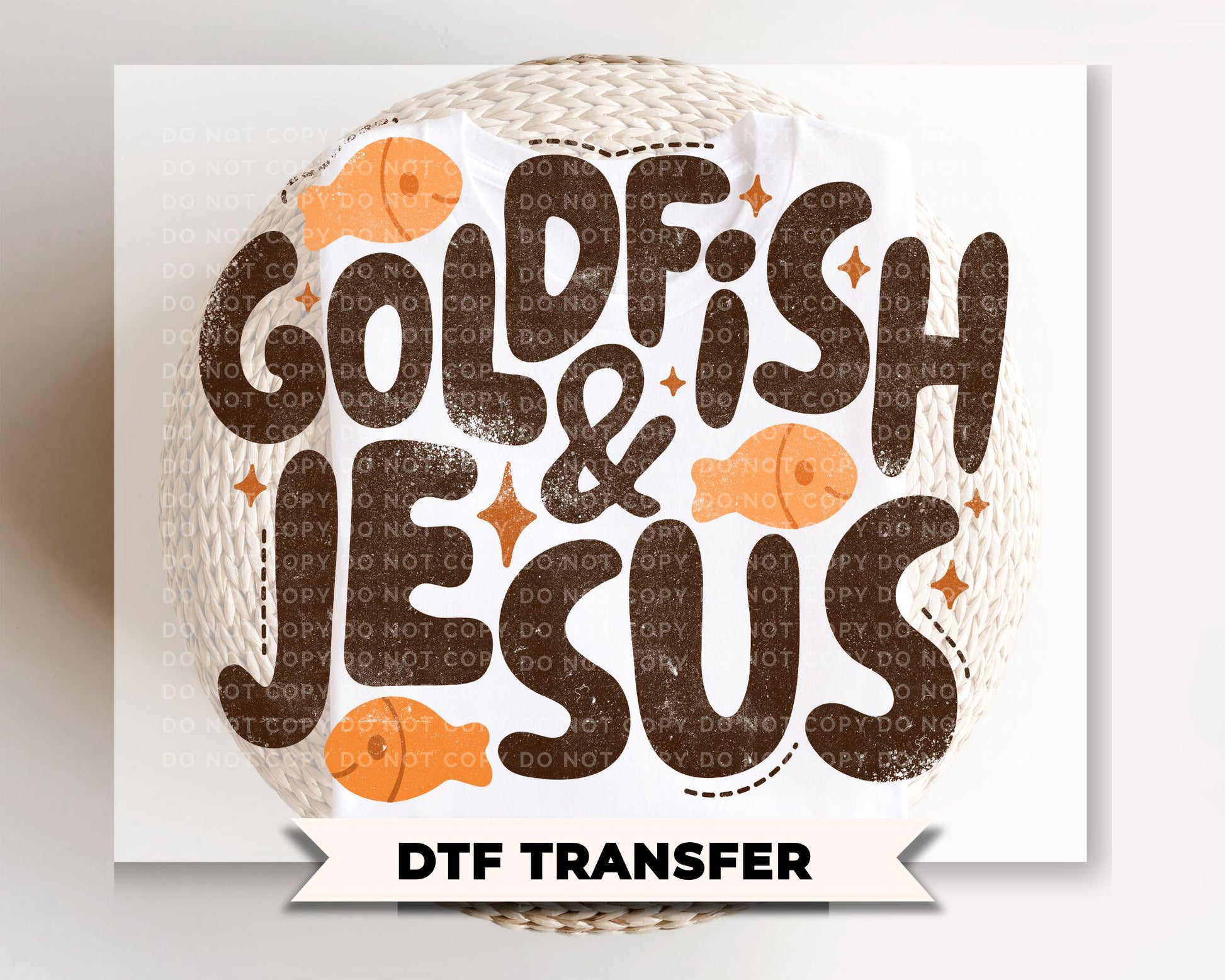 Goldfish and Jesus DTF Transfer, Ready to Press, Kids Christian Tshirt Design