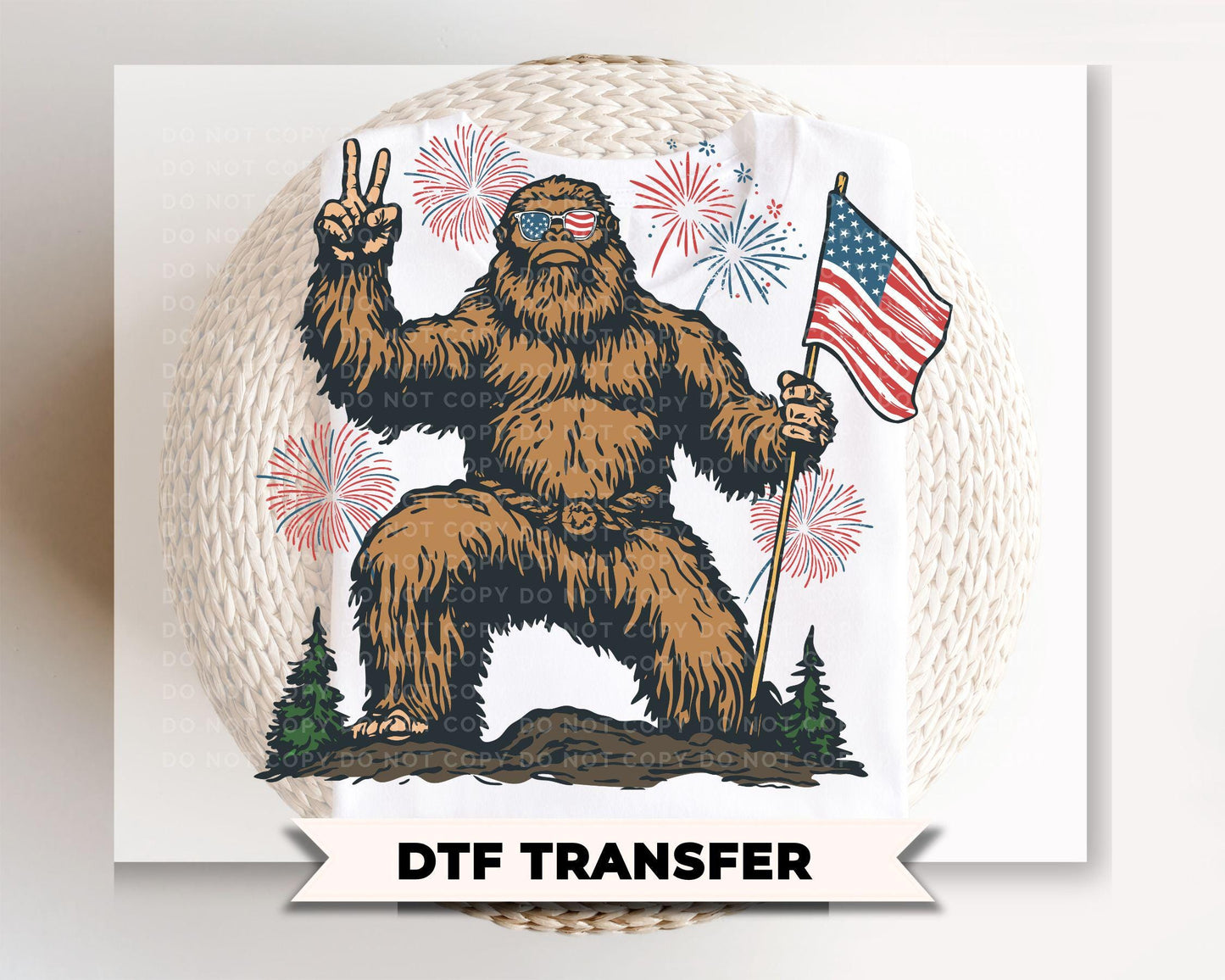 American Bigfoot DTF Transfer, Ready to Press, Mens 4th of July Tshirt Design