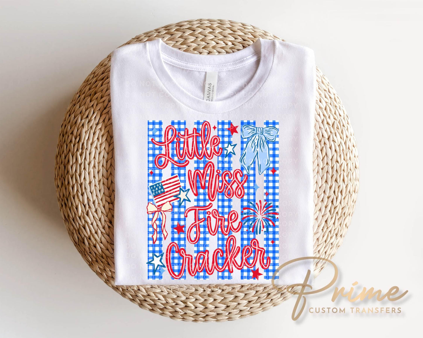 Little Miss Firecracker DTF Transfer, Ready to Press, Coquette 4th of July Tshirt Design